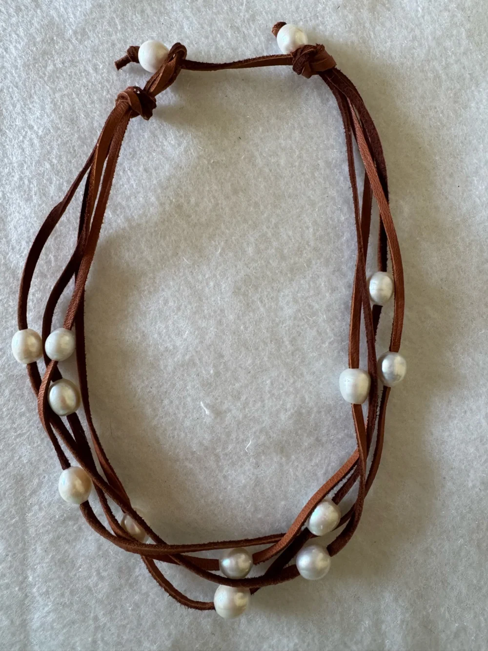 Sundance Brown Suede Leather Multi-Strand Necklace with White Pearls NEW - Picture 5 of 9